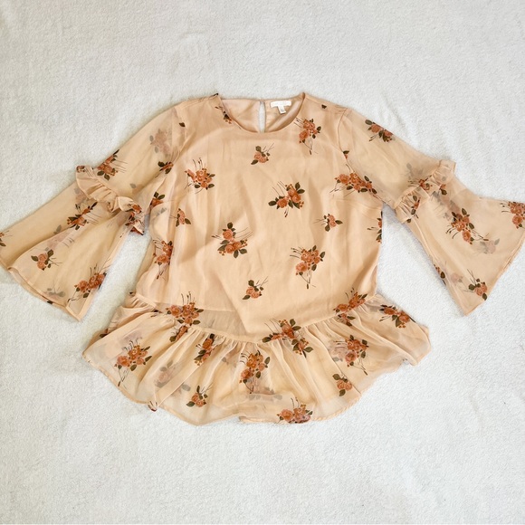 SOLD✖️LC Lauren Conrad Floral Chiffon Shirt Ruffles Spring Size XL - Picture 2 of 11